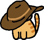sprite of an orange tabby cat wearing a big brown cowboy hat from neko atsume